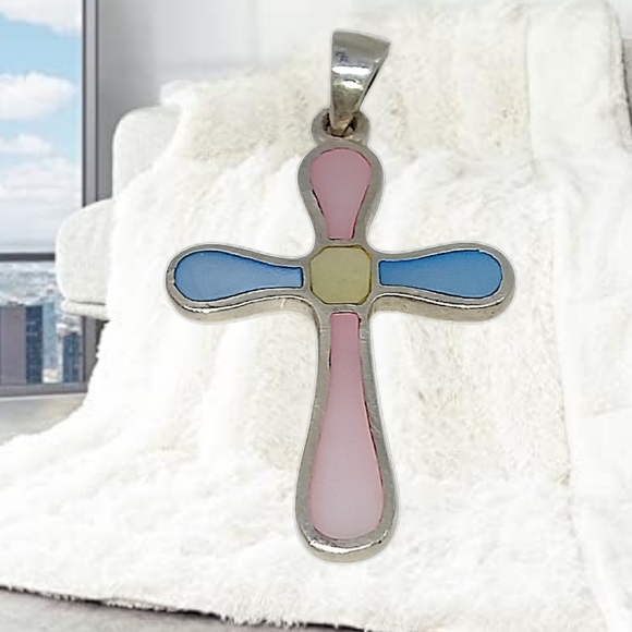 Jewelry - Sterling Silver Mother of Pearl Cross Pendant